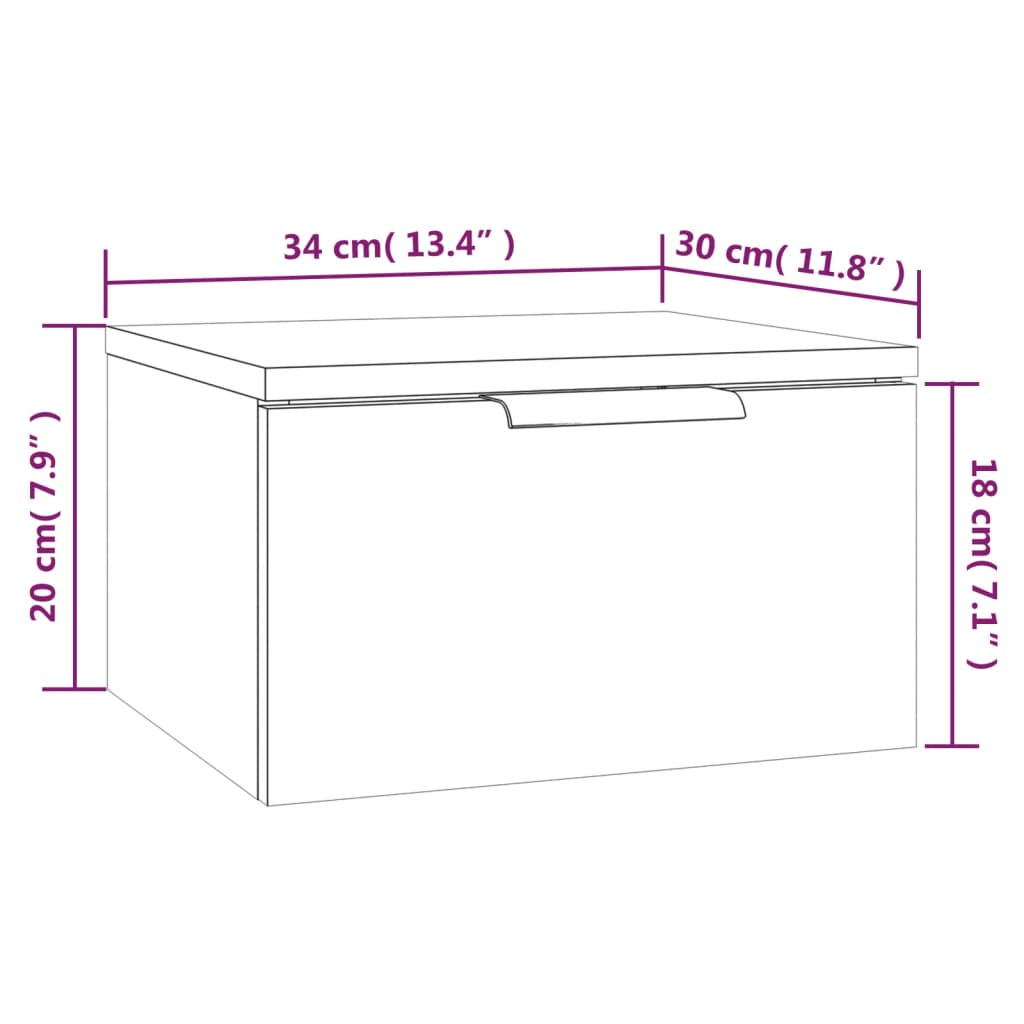 vidaXL Κομοδίνα Γκρι Επιτοίχιο Sonoma 34 x 30 x 20 εκ.