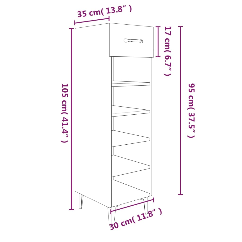 vidaXL Παπουτσοθήκη Γκρι Sonoma 30x35x105 εκ. από Επεξεργασμένο Ξύλο