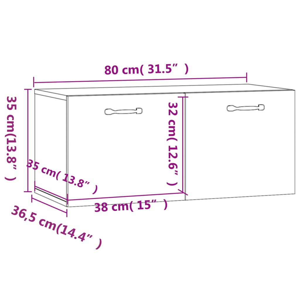 vidaXL Ντουλάπι Τοίχου Καφέ Δρυς 80x35x36,5 εκ. Επεξεργασμένο Ξύλο