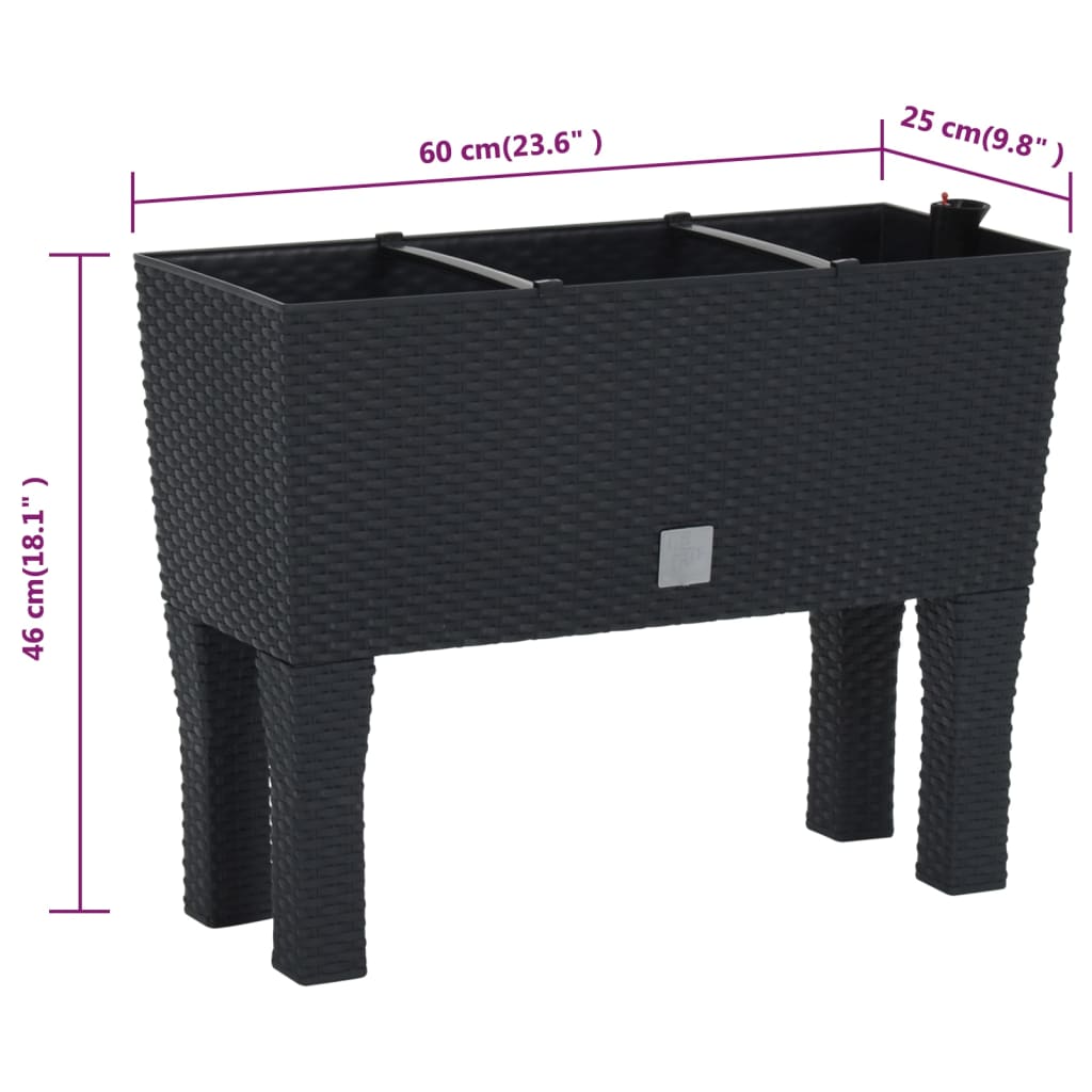 vidaXL Ζαρντινιέρα Υπερυψωμένη Ανθρακί 60x25x46 εκ. Ρατάν Πολυπρ/νίου