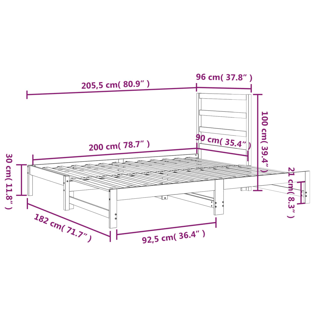 vidaXL Καναπές Κρεβάτι Συρόμενος Γκρι 2x(90x200) εκ. Μασίφ Ξύλο Πεύκου