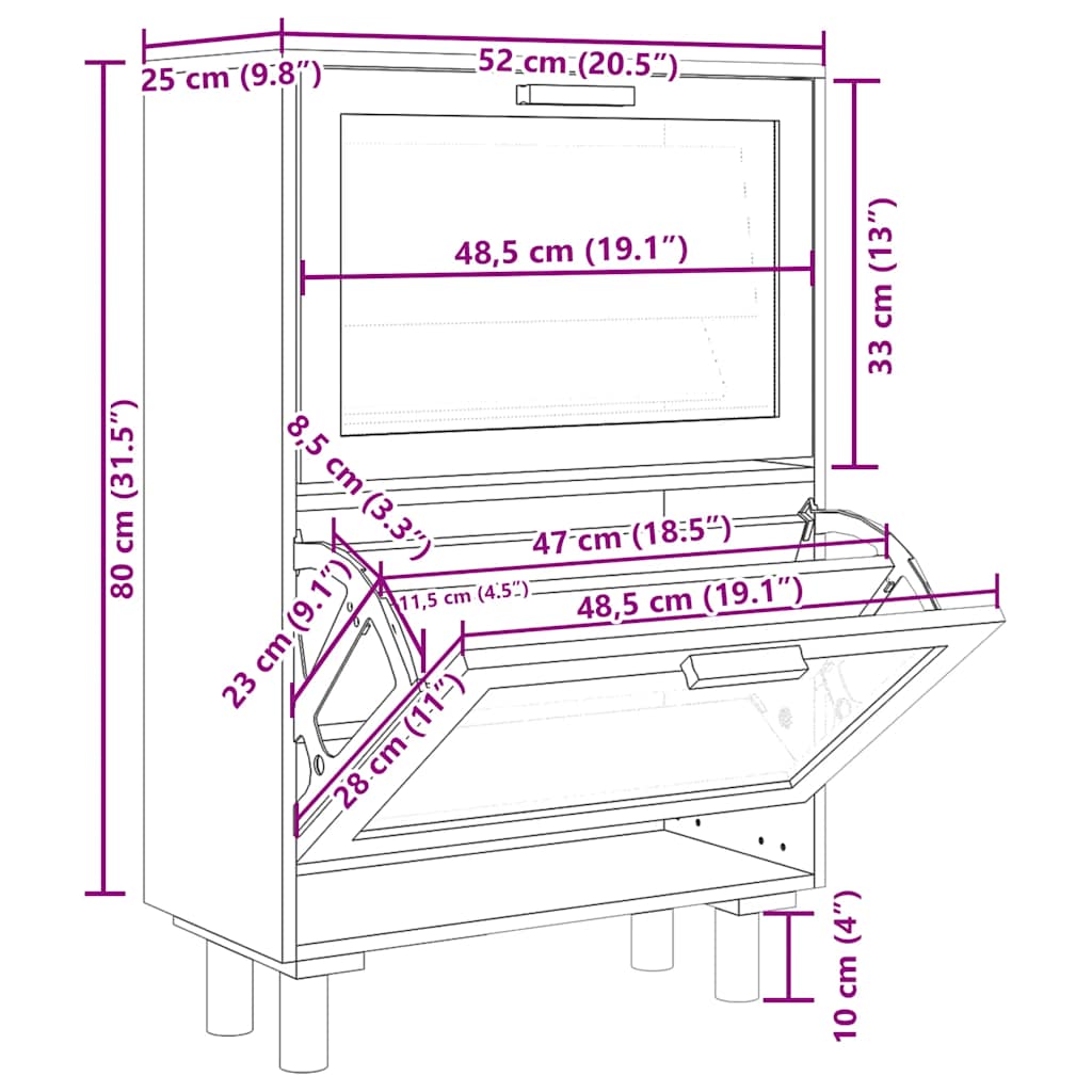 vidaXL Παπουτσοθήκη Λευκή 52x25x80 εκ Επεξεργασμένο Ξύλο&Φυσικό Ρατάν