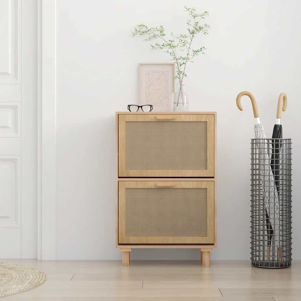 vidaXL Παπουτσοθήκη Καφέ 52x25x80 εκ. Επεξεργασμένο Ξύλο/Φυσικό Ρατάν