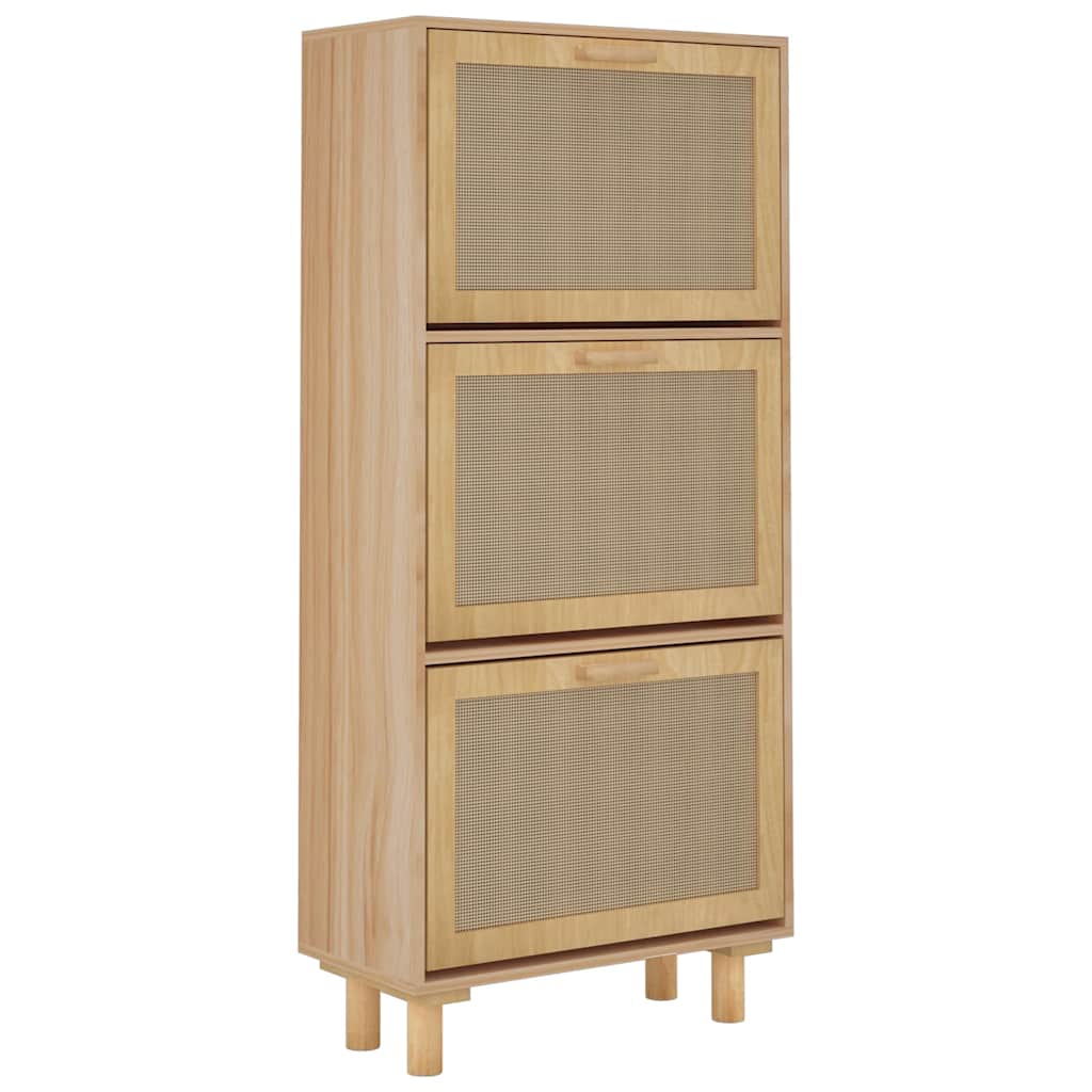 vidaXL Παπουτσοθήκη Καφέ 52x25x115 εκ. Επεξεργασμένο Ξύλο/Φυσικό Ρατάν