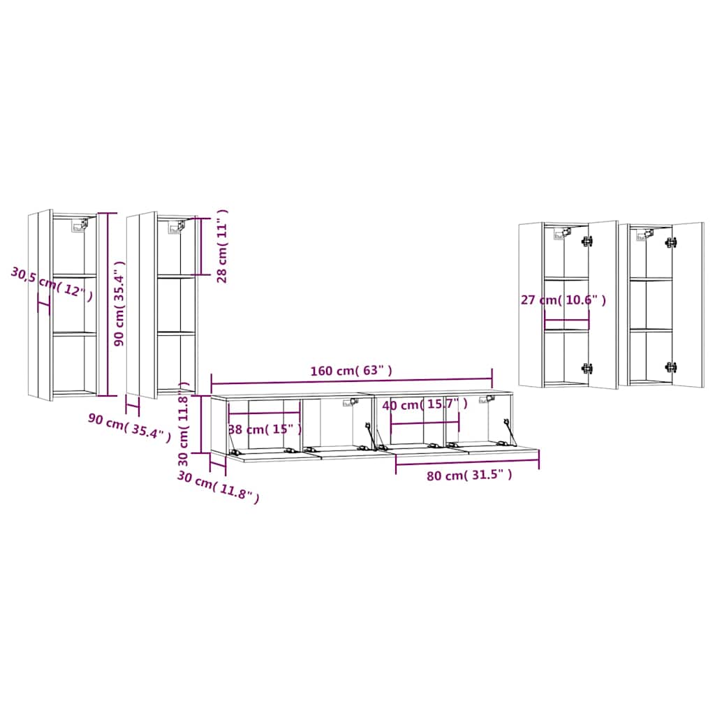 vidaXL Σετ Επίπλων Τηλεόρασης 6 Τεμαχίων Sonoma Δρυς Επεξ. Ξύλο