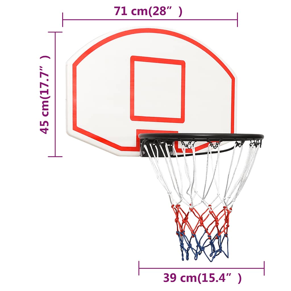vidaXL Ταμπλό Μπασκέτας Λευκό 71 x 45 x 2 εκ. από Πολυαιθυλένιο