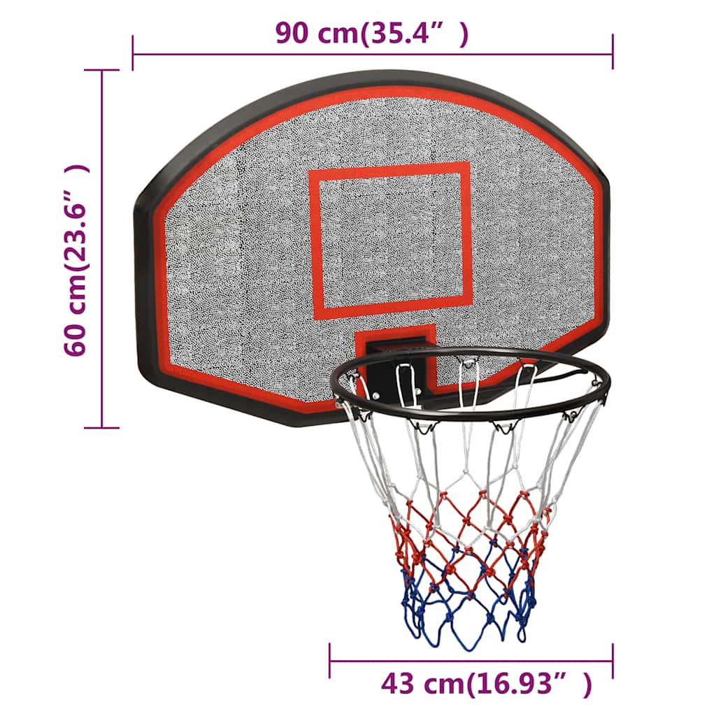 vidaXL Ταμπλό Μπασκέτας Μαύρο 90x60x2 εκ. από Πολυαιθυλένιο