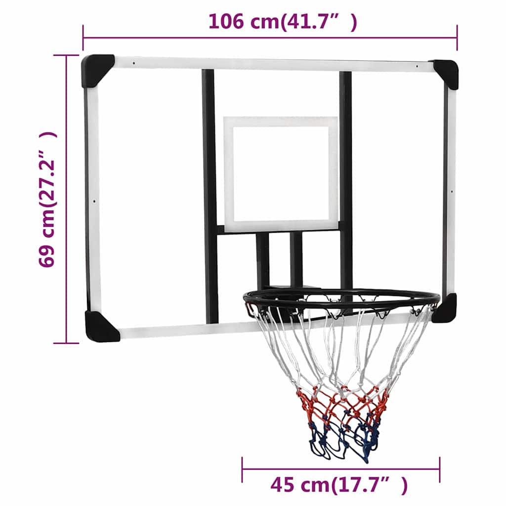 vidaXL Ταμπλό Μπασκέτας Διάφανο 106x69x3 εκ. Πολυανθρακικό