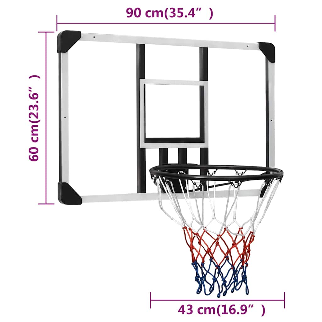 vidaXL Ταμπλό Μπασκέτας Διάφανο 90 x 60 x 2.5 εκ. Πολυανθρακικό