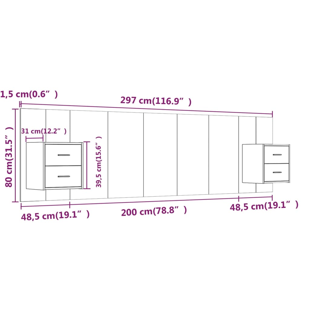 vidaXL Κεφαλάρι Κρεβατιού με Κομοδίνα Λευκό από Επεξεργασμένο Ξύλο