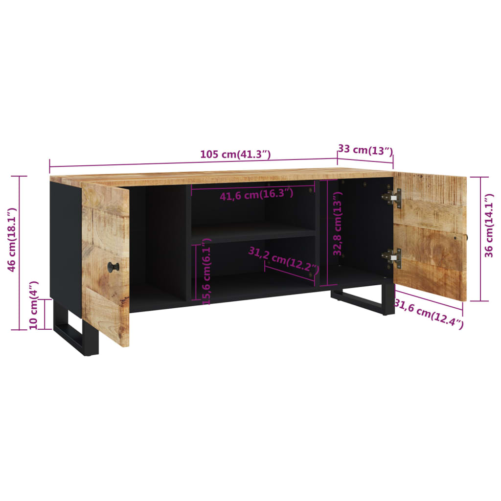 vidaXL Έπιπλο Τηλεόρασης 105 x 33 x 46 εκ. από Μασίφ Ξύλο Μάνγκο