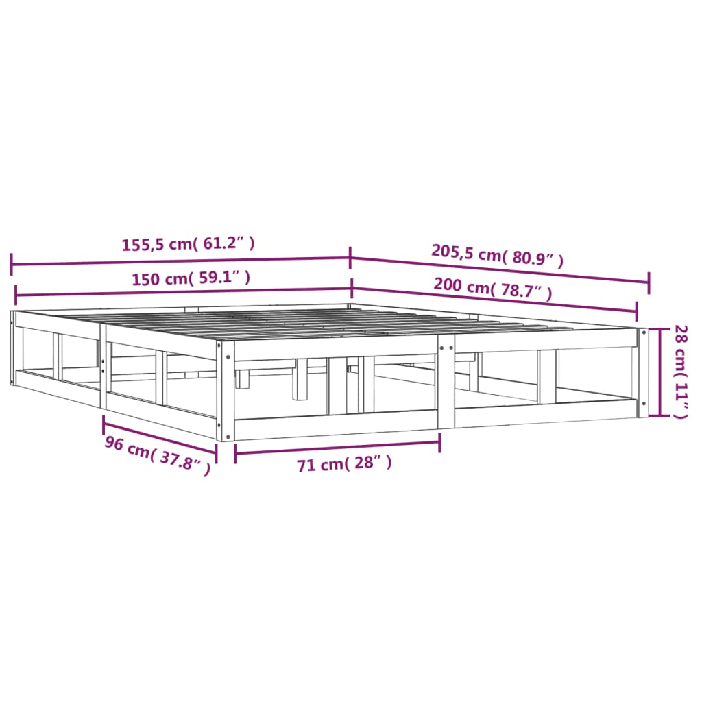 vidaXL Πλαίσιο Κρεβατιού 150 x 200 εκ. Μασίφ Ξύλο King Size