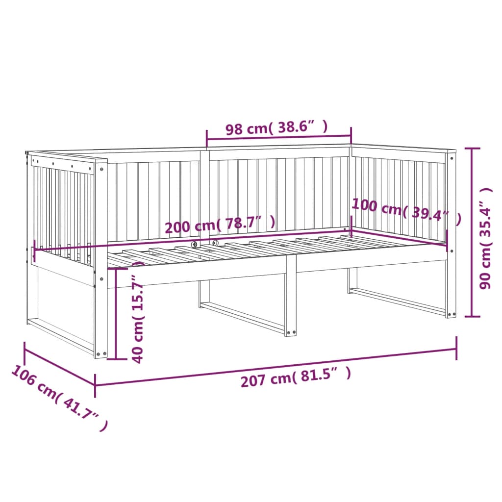 vidaXL Κρεβάτι ημέρας χωρίς στρώμα 100x200 cm Στερεό ξύλο πεύκο