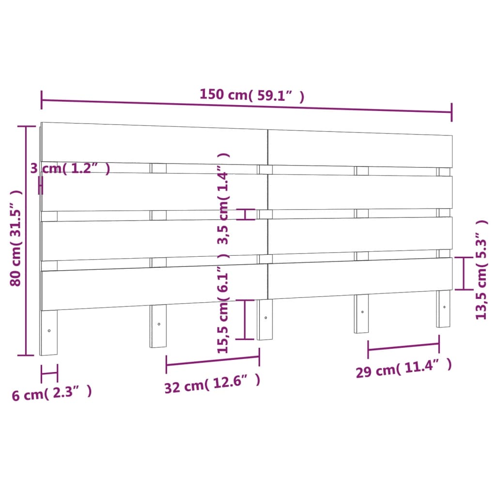 vidaXL Κεφαλάρι Κρεβατιού 150 x 3 x 80 εκ. από Μασίφ Ξύλο Πεύκου