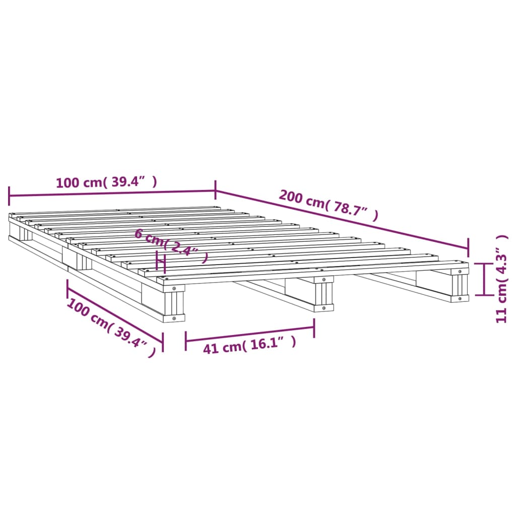 820387 vidaXL Καναπές από Παλέτες 100 x 200εκ. από Μασίφ Ξύλο Πεύκου