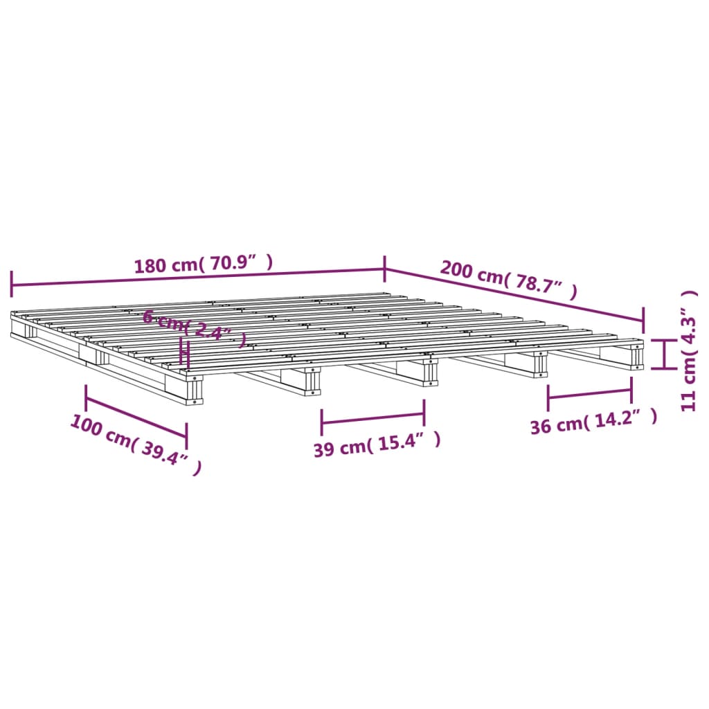 vidaXL Κρεβάτι Παλέτες 180 x 200 εκ. Μασίφ Ξύλο Super King Size