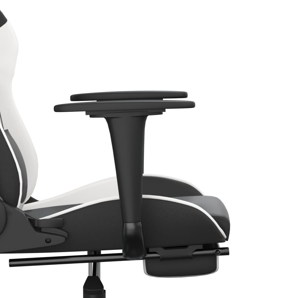 vidaXL Καρέκλα Gaming Μασάζ Υποπόδιο Μαύρο άσπρο από Συνθετικό Δέρμα