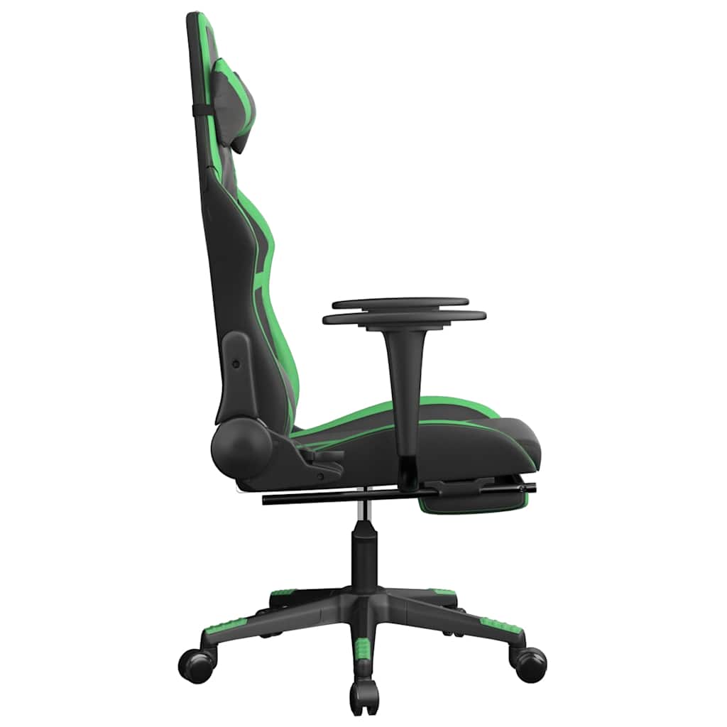 vidaXL Καρέκλα Gaming Μασάζ Υποπόδιο Μαύρο/Πράσινο από Συνθετικό Δέρμα