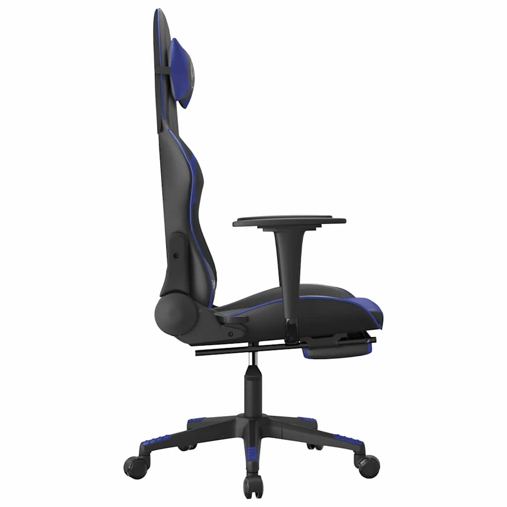 vidaXL Καρέκλα Gaming Μασάζ Υποπόδιο Μαύρο & Μπλε από Συνθετικό Δέρμα