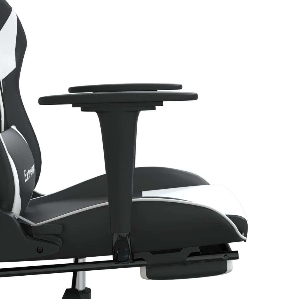 vidaXL Καρέκλα Gaming Μασάζ Υποπόδιο Μαύρο άσπρο από Συνθετικό Δέρμα