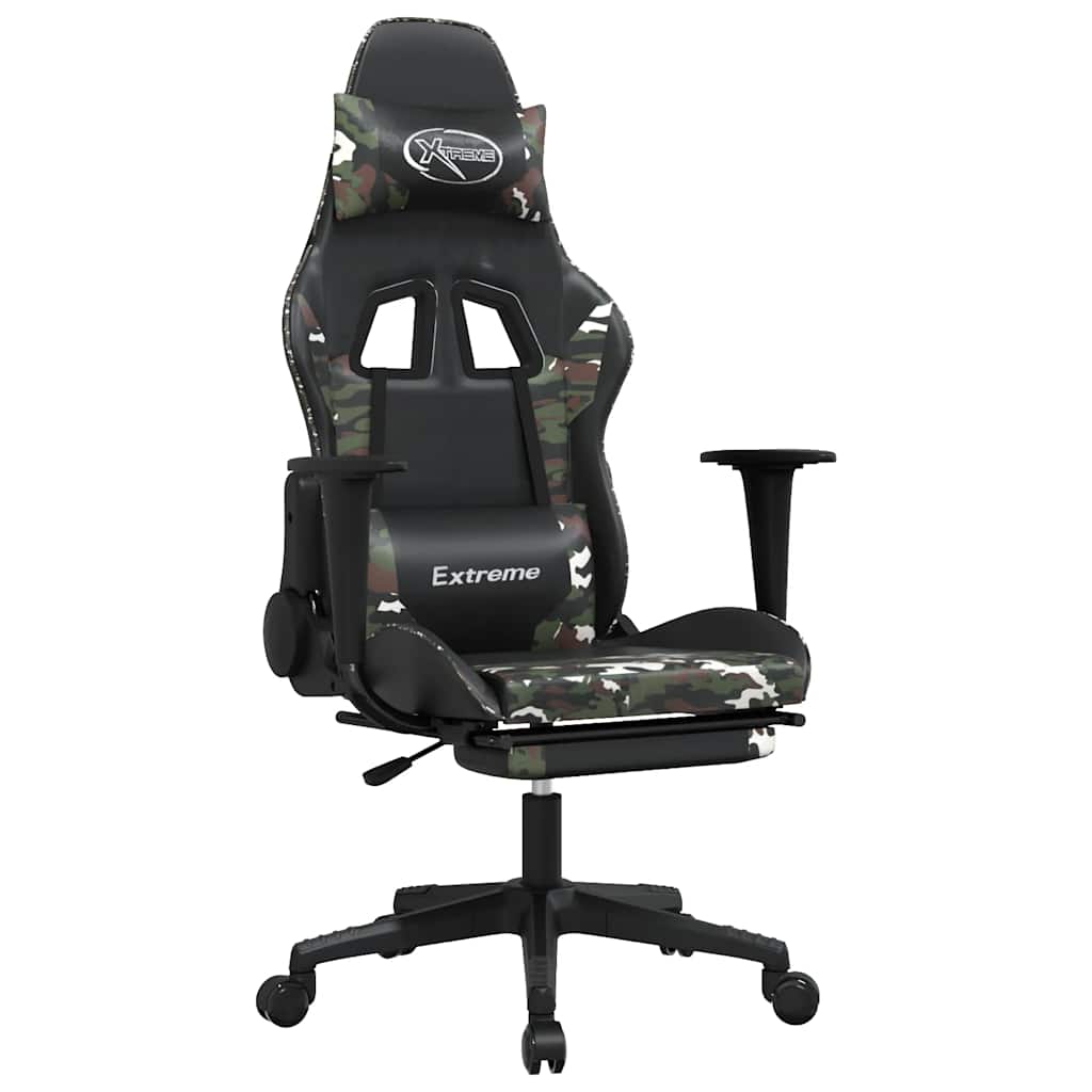 vidaXL Καρέκλα Gaming Μασάζ Υποπόδιο Μαύρος Παραλλαγή Συνθετικό Δέρμα