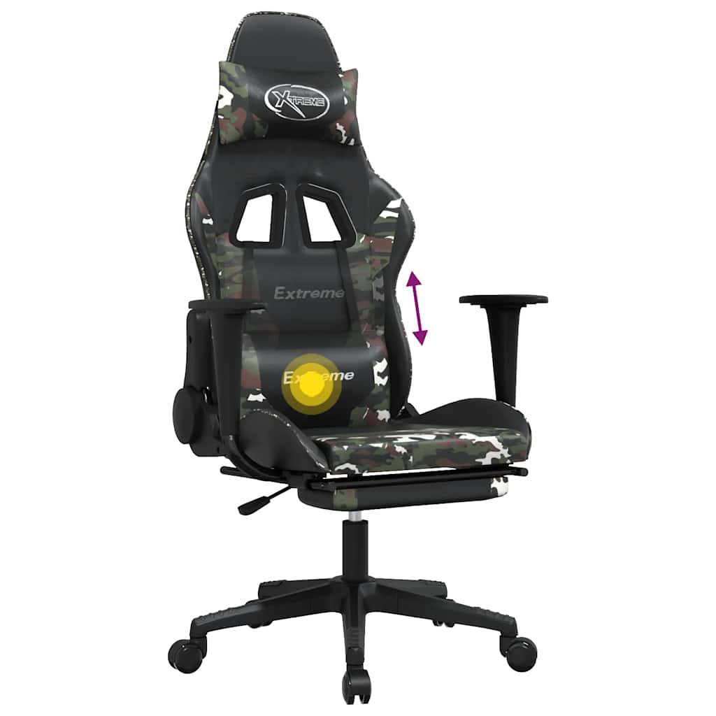 vidaXL Καρέκλα Gaming Μασάζ Υποπόδιο Μαύρος Παραλλαγή Συνθετικό Δέρμα