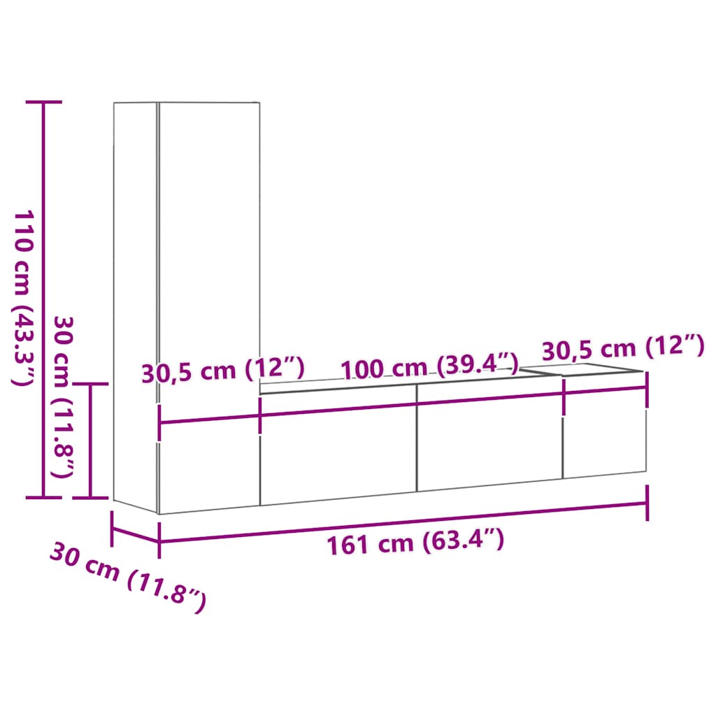 vidaXL Σετ Επίπλων Τηλεόρασης 3 Τεμ. Γκρι Sonoma Επεξεργασμένο Ξύλο