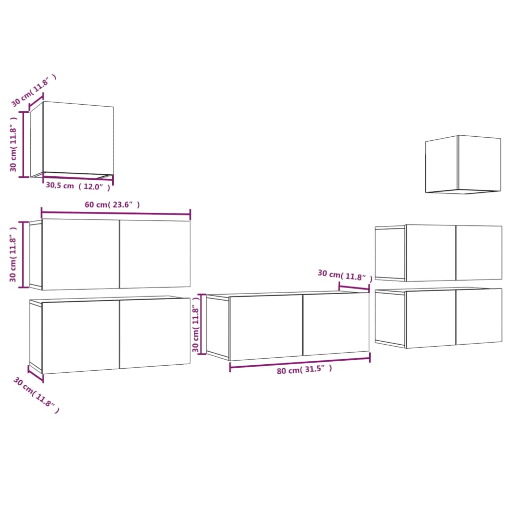 vidaXL Σετ Επίπλων Τηλεόρασης 7 Τεμ. Γκρι Sonoma Επεξεργασμένο Ξύλο