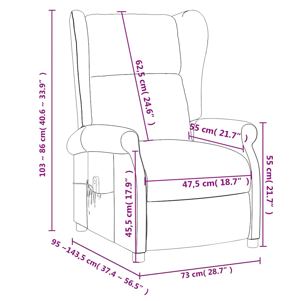 vidaXL Πολυθρόνα Μασάζ Σκούρο Γκρι Υφασμάτινη