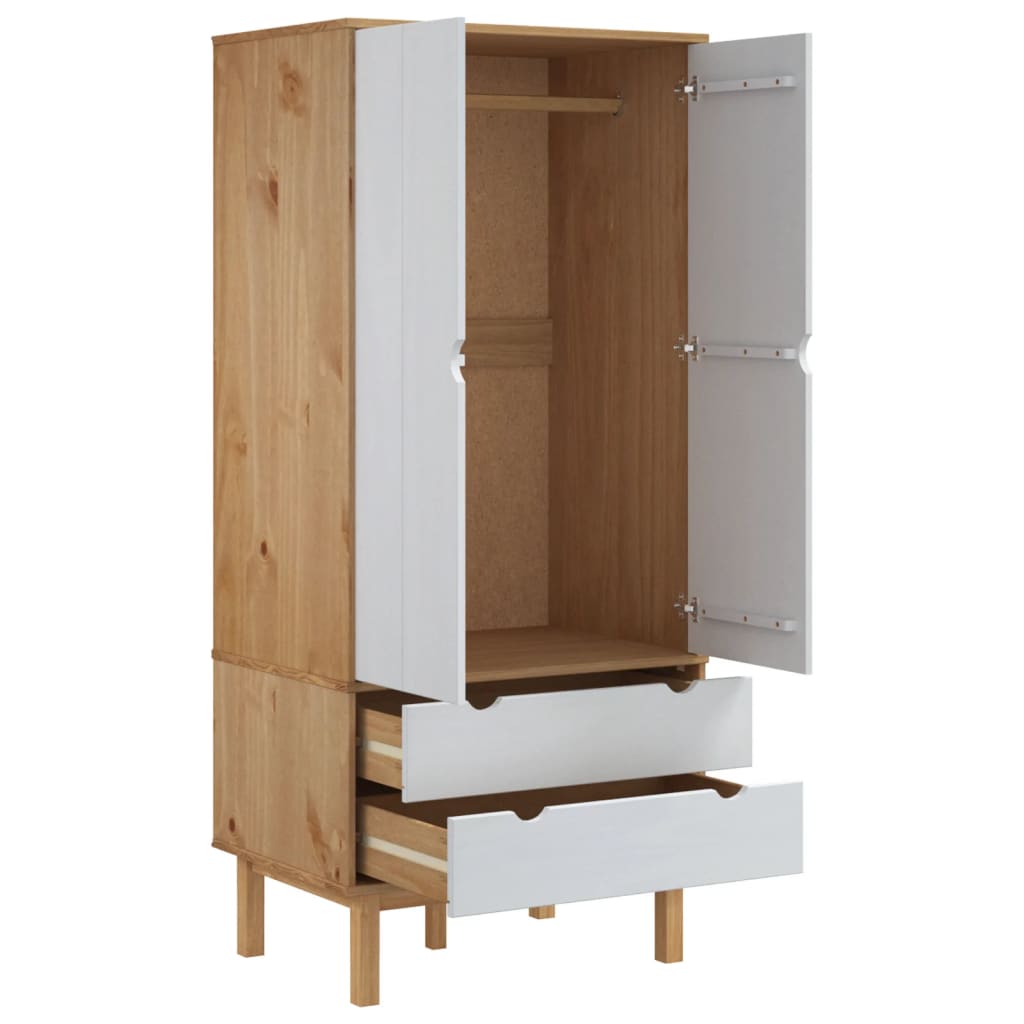 vidaXL Ντουλάπα OTTA Καφέ/Λευκό 76,5 x 53 x 172 εκ. Μασίφ Ξύλο Πεύκου