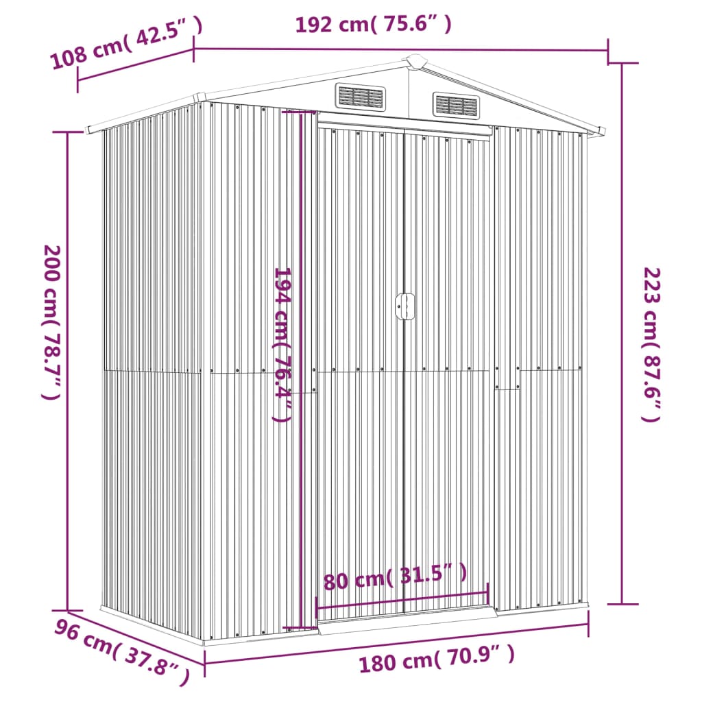 vidaXL Αποθήκη Κήπου Ανοιχτό καφέ 192x108x223 εκ. Γαλβανισμένο Ατσάλι