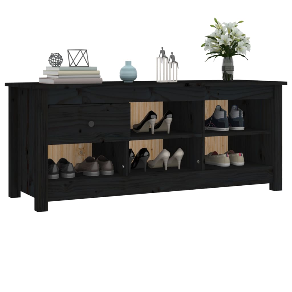 vidaXL Παπουτσοθήκη Μαύρη 110x38x45,5 εκ. από Μασίφ Ξύλο Πεύκου