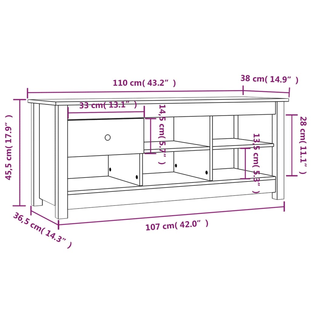 vidaXL Παπουτσοθήκη Μαύρη 110x38x45,5 εκ. από Μασίφ Ξύλο Πεύκου