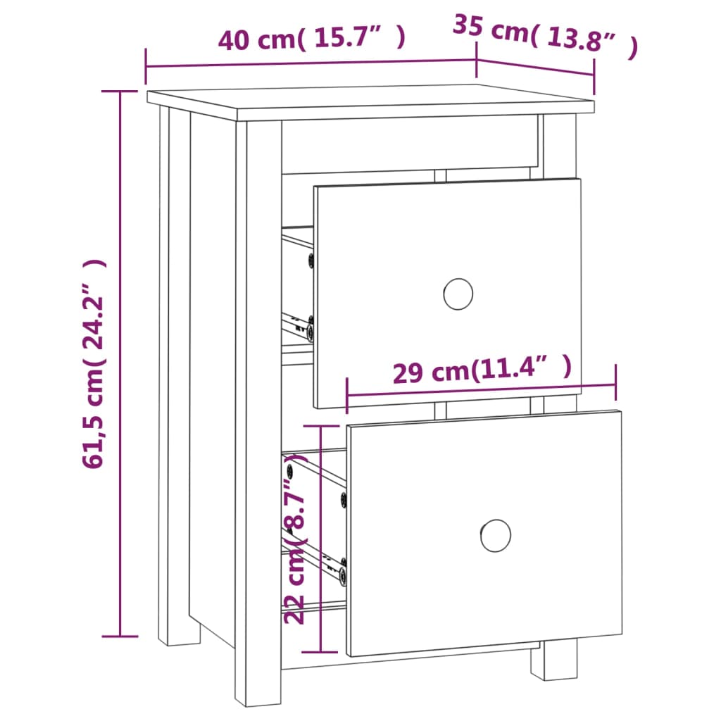 vidaXL Κομοδίνα 2 τεμ. Καφέ Μελί 40x35x61,5 εκ. από Μασίφ Ξύλο Πεύκου