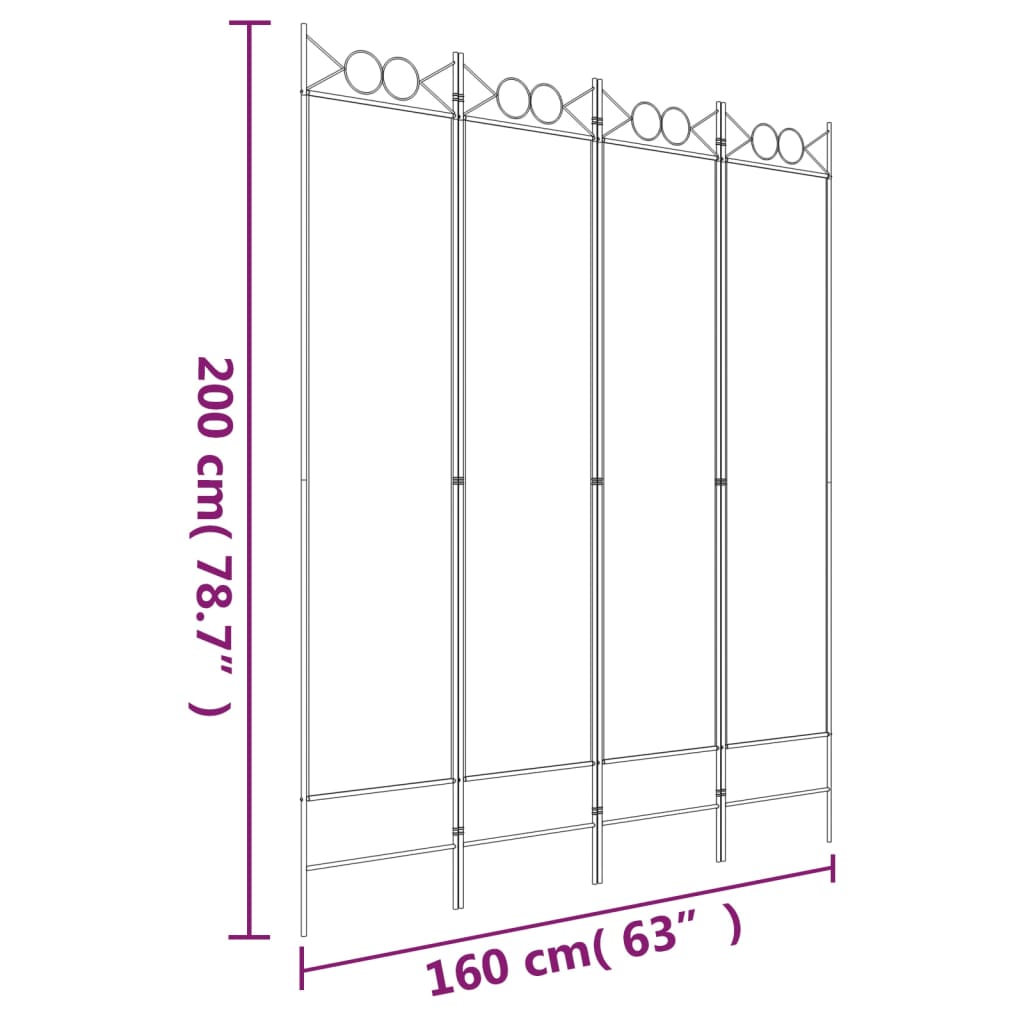 vidaXL Διαχωριστικό Δωματίου με 4 Πάνελ Λευκό 160x200 εκ. από Ύφασμα