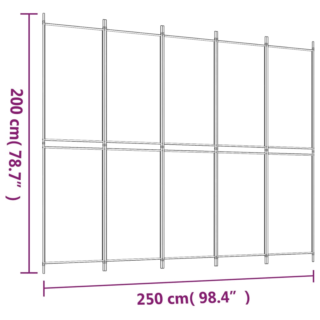 vidaXL Διαχωριστικό Δωματίου με 5 Πάνελ Μαύρο 250x200 εκ. από Ύφασμα