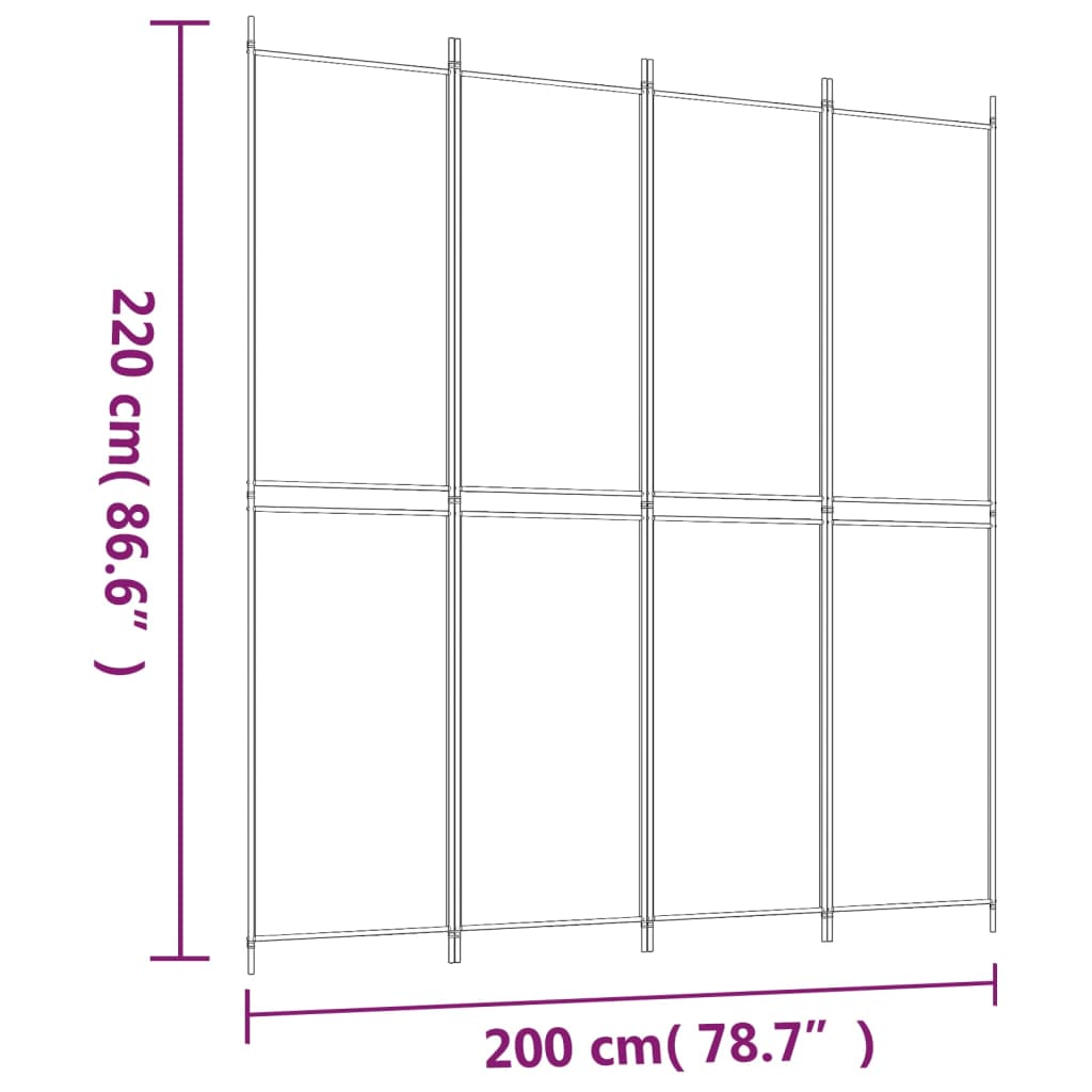 vidaXL Διαχωριστικό Δωματίου με 4 Πάνελ Λευκό 200 x 220 εκ. Υφασμάτινο