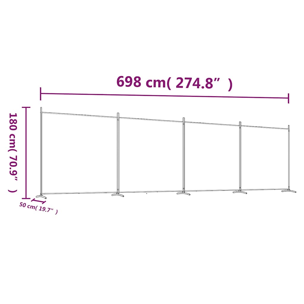 vidaXL Διαχωριστικό Δωματίου με 4 Πάνελ Μαύρο 698x180 εκ. από Ύφασμα
