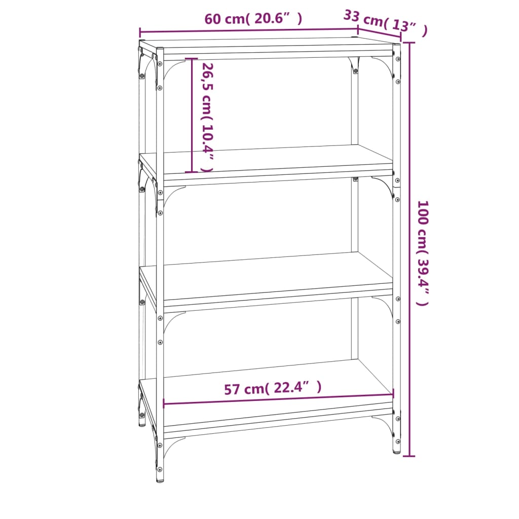vidaXL Βιβλιοθήκη Μαύρη 60 x 33 x 100 εκ. Επεξεργασμένο Ξύλο & Ατσάλι