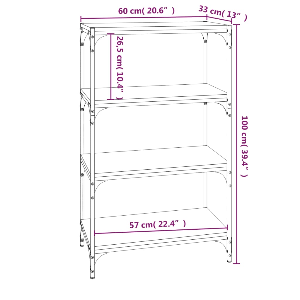 vidaXL Βιβλιοθήκη Καφέ Δρυς 60x33x100 εκ. Επεξεργασμένο Ξύλο & Ατσάλι