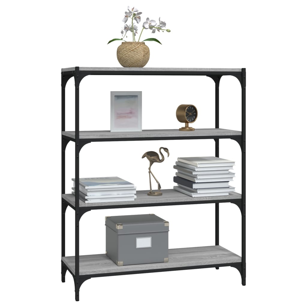 vidaXL Βιβλιοθήκη Γκρι Sonoma 80 x 33 x 100 εκ. Επεξ. Ξύλο & Ατσάλι