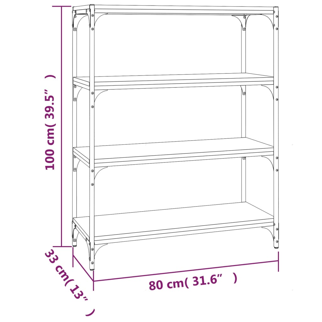 vidaXL Βιβλιοθήκη Γκρι Sonoma 80 x 33 x 100 εκ. Επεξ. Ξύλο & Ατσάλι