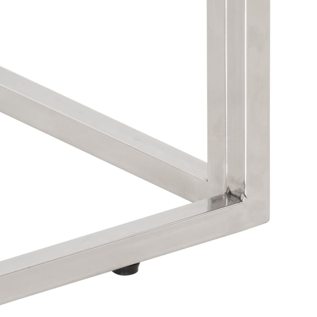 vidaXL Τραπεζάκι Σαλονιού Ασημί Ανοξείδωτο Ατσάλι & Μασίφ Ξύλο Ακακίας