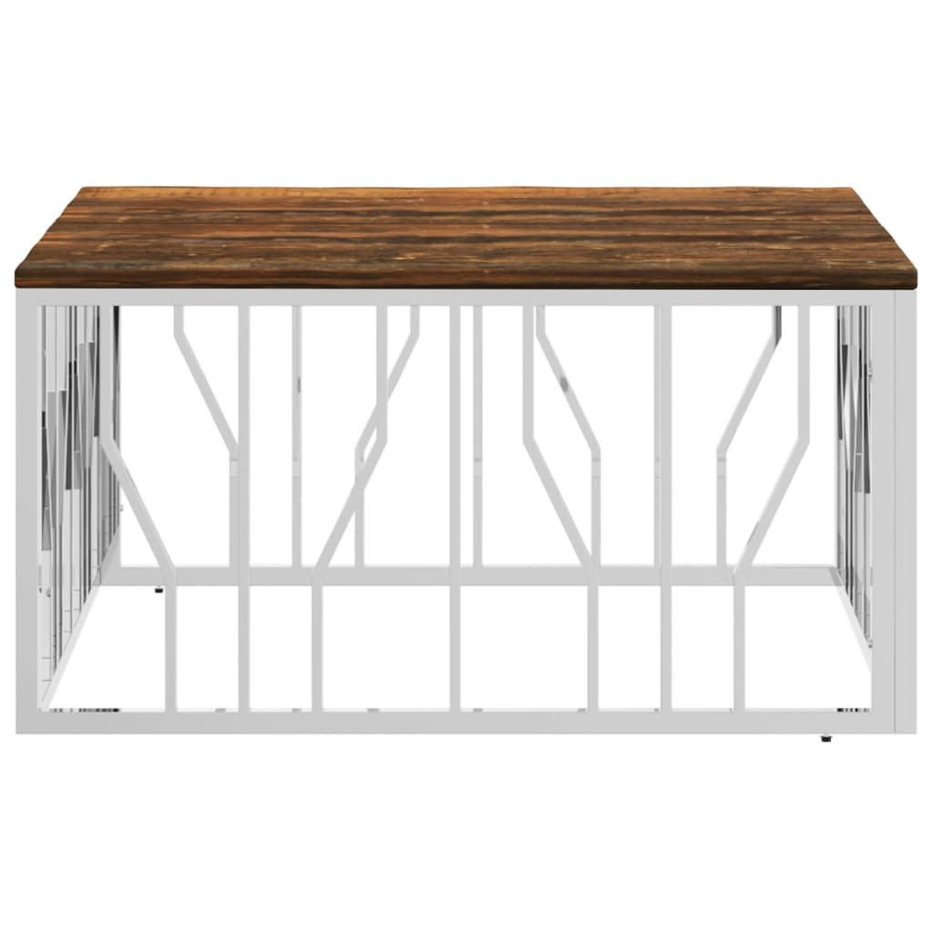 vidaXL Τραπεζάκι Σαλονιού Ασημί Ανοξείδωτο Ατσάλι & Μασίφ Ανακ. Ξύλο