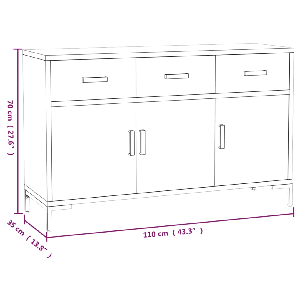 vidaXL Ντουλάπι Μαύρο 110 x 35 x 70 εκ. από Μασίφ Ξύλο Πεύκου