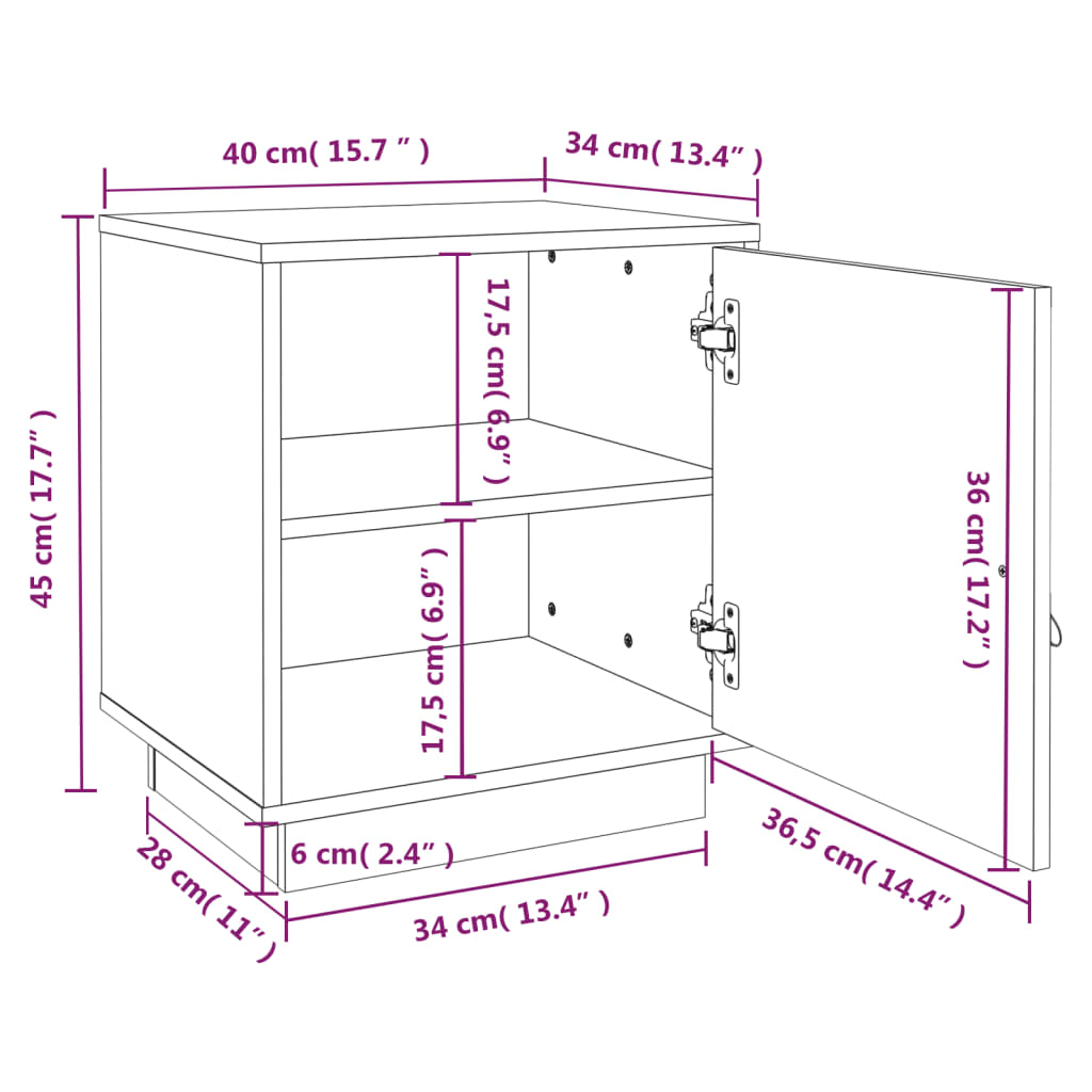 vidaXL Κομοδίνο Γκρι 40 x 34 x 45 εκ. από Μασίφ Ξύλο Πεύκου