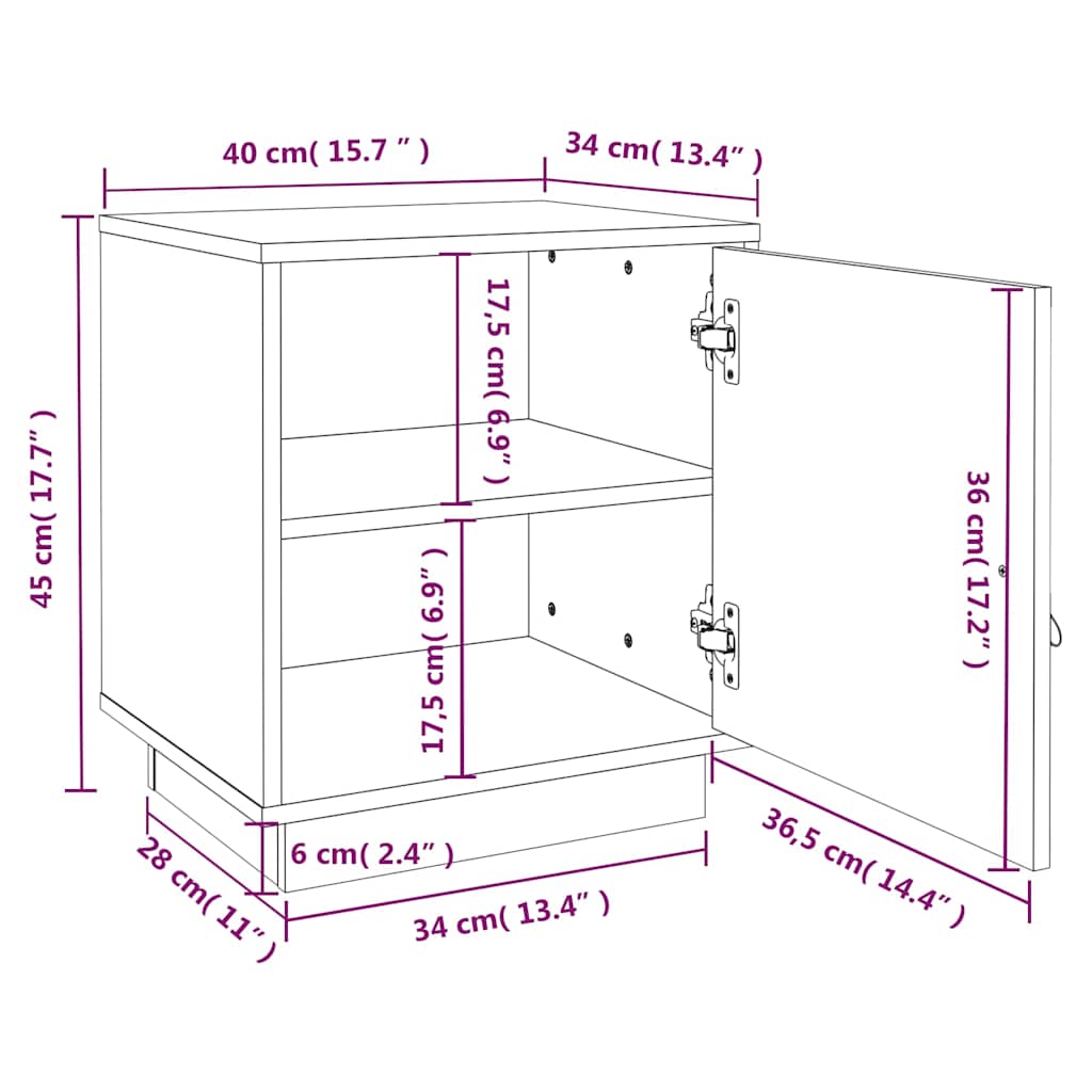 vidaXL Κομοδίνο Μαύρο 40x34x45 εκ. από Μασίφ Ξύλο Πεύκου