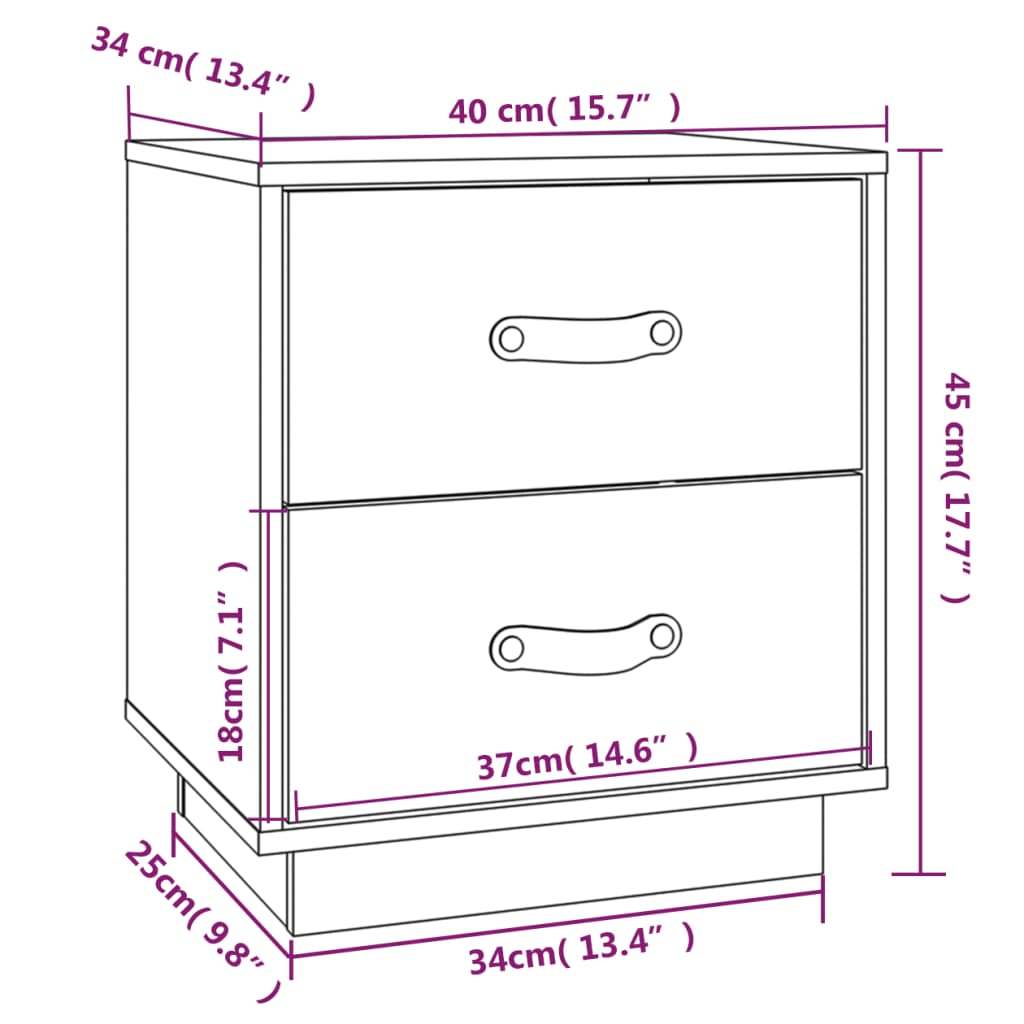 vidaXL Κομοδίνο Μαύρο 40x34x45 εκ. από Μασίφ Ξύλο Πεύκου