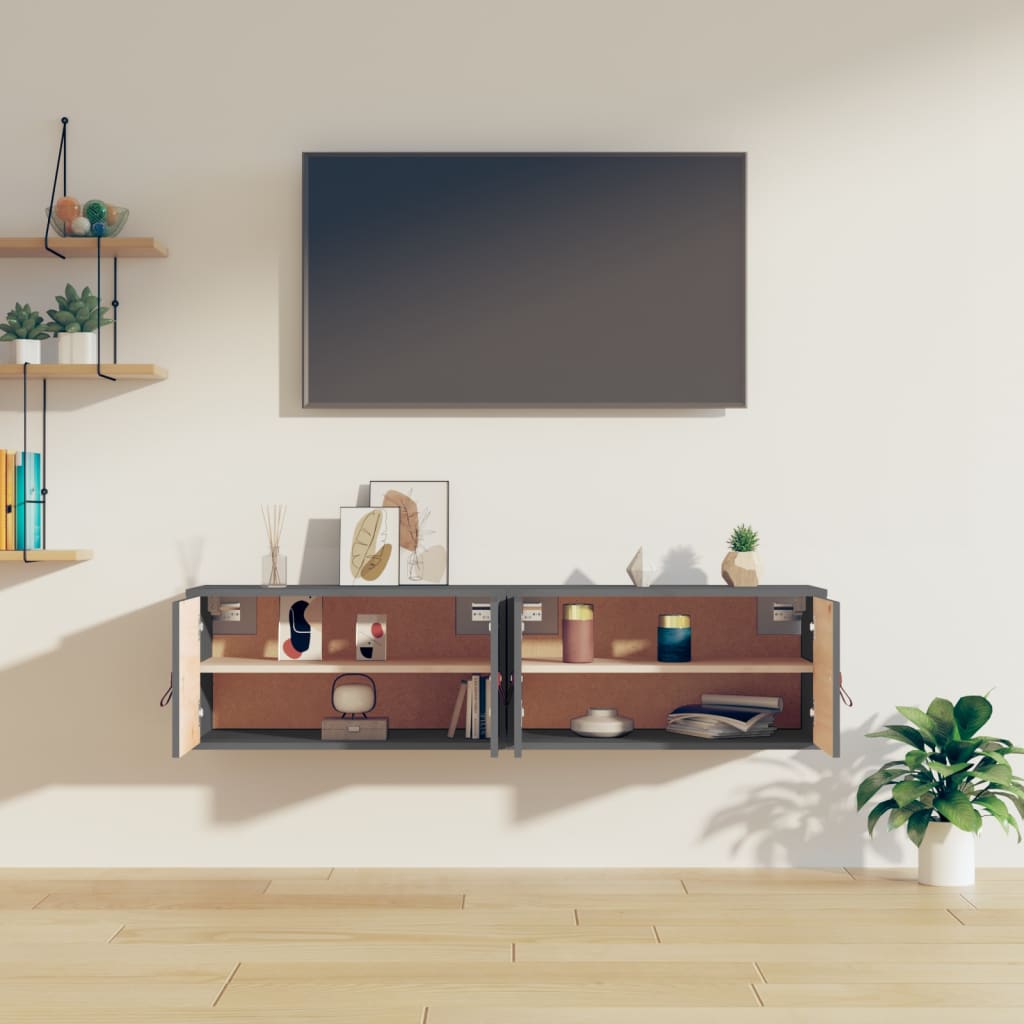 vidaXL Ντουλάπι Τοίχου 2 τεμ. Γκρι 60x30x30 εκ. από Μασίφ Ξύλο Πεύκου