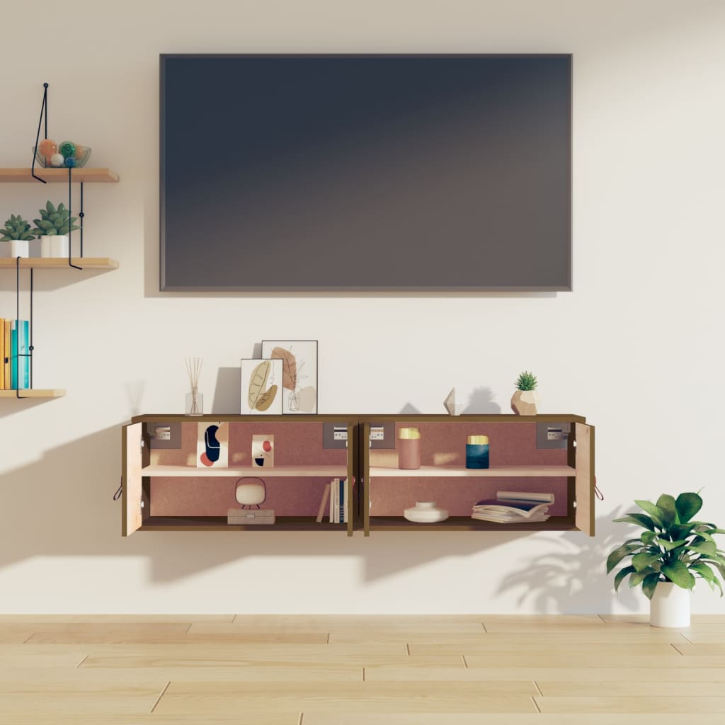 vidaXL Ντουλάπια Τοίχου 2 τεμ. Καφέ Μελί 60x30x30 εκ Μασίφ Ξύλο Πεύκου